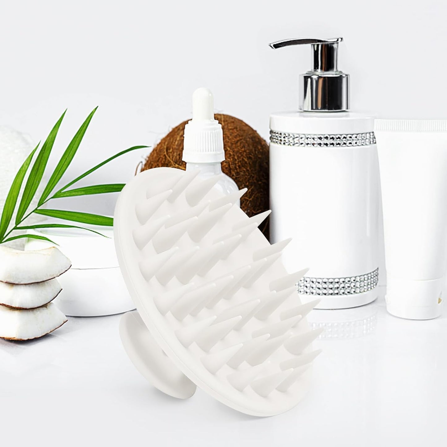 Silicone Scalp Massager Shampoo Brush, Scalp Brush for Hair Growth & Dandruff Removal, Hair Scrubber Scalp Stimulator Exfoliator Brush with Soft Bristles for Wet Dry Scalp Care (White)