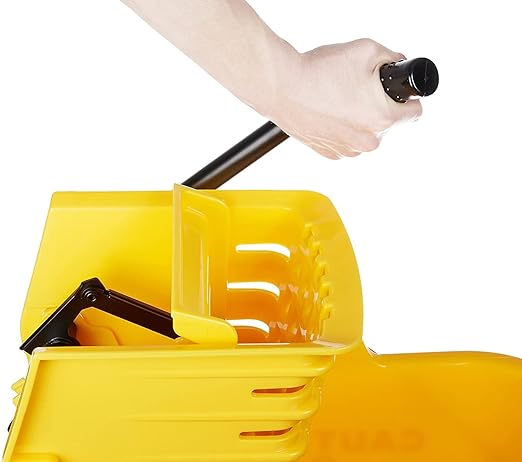 Amazon Basics Side Press Wringer Combo Commercial Floor Cleaning Rectangular Mop Bucket on Wheels, 35-Quart, Yellow