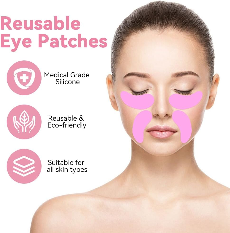 Reusable Eye Face Patches 6 Pairs, Gel Eye Pads Cold Warm Eye Compress and Silicone Under Eye Face Patches for Reduce Puffiness Circles Wrinkle Cooling Eye Mask Ice Packs with Tin Case
