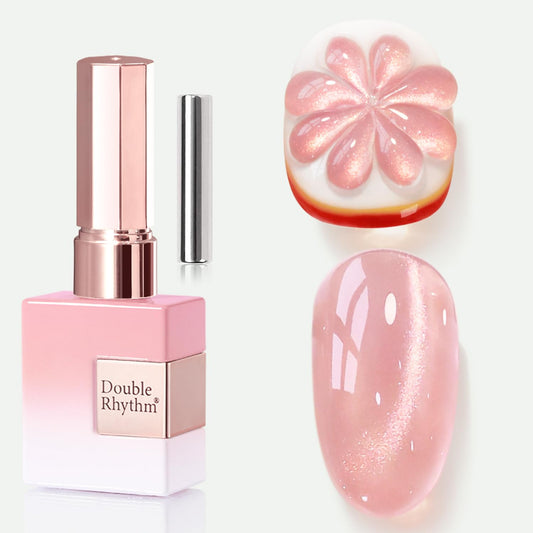 Double Rhythm 0.5 OZ Cat Eye Gel Polish with Magnet 15ML Holographic Glitter Shimmer Translucent Jelly Color Magnetic Nail Polish Salon DIY at Home (Fruit Nude Pink-MC1204)