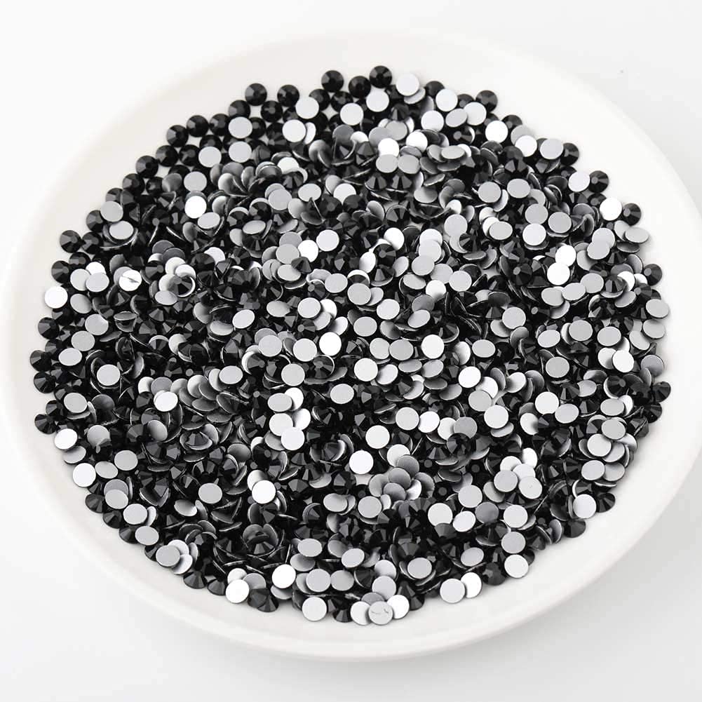 Beadsland 2880pcs Flat Back Crystal Rhinestones Round Gems for Nail Art and Craft Glue Fix,Black,SS4,1.5-1.7mm