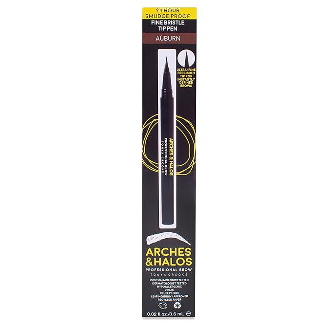 Arches and Halos Fine Bristle Tip Pen - Eyebrow Pencils for Women - Vegan Brow Pencil - Smudge-Proof, Buildable Formula - Auburn - 0.02 oz