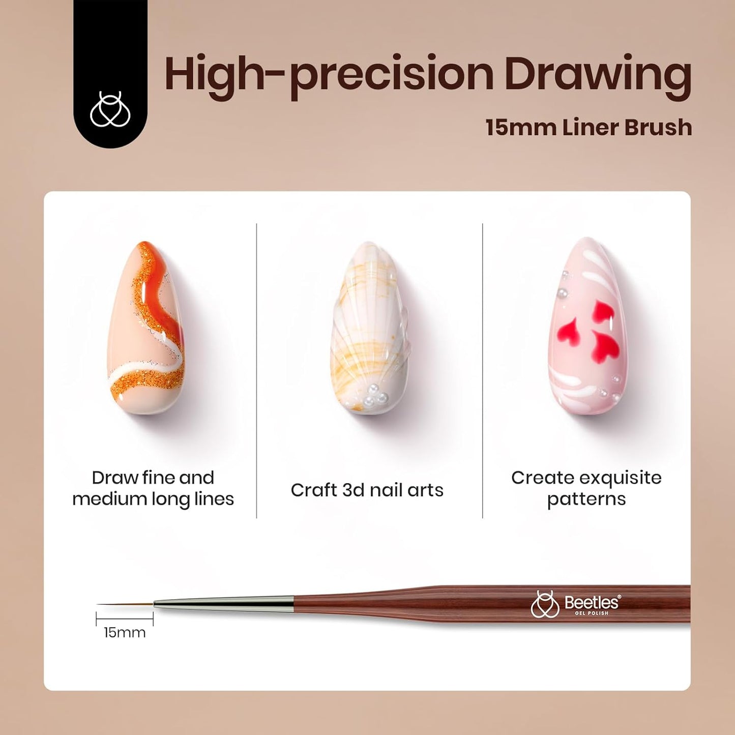 Beetles Nail Art Brushes Set, 6 PCS Multifunctional Nail Brushes for Nail Art Wooden Liner Brush Nail Drawing Pen Nail Art Tools with Nail Brush Holder&Palette for Nail Art Design