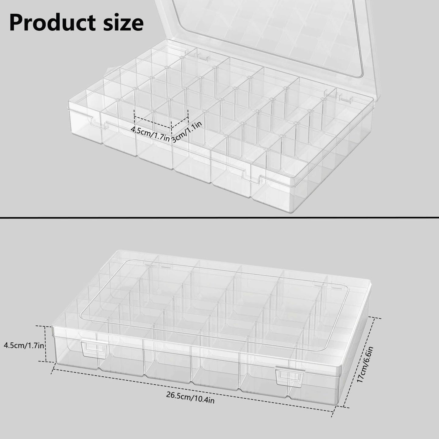 8 Pack Plastic Organizer Container Box, 36 Grids Clear Plastic Parts Organizer Box, for Beads, Art DIY, Crafts, Jewelry, Fishing Tackle with Label Stickers
