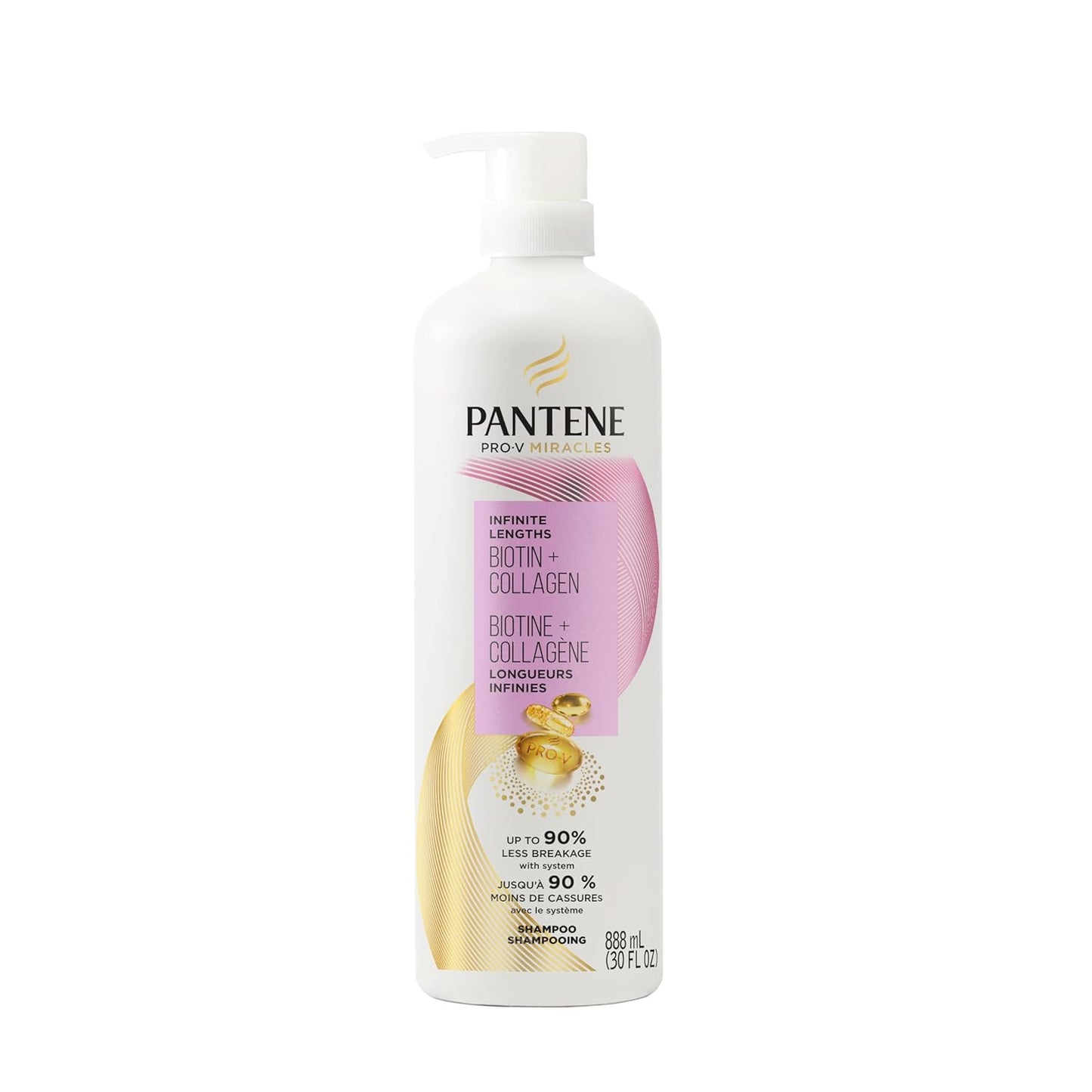 Pantene Infinite Lengths Shampoo, Sulfate Free with Biotin + Collagen, Strengthens Brittle Hair, Up to 90% Less Breakage, Safe for Color Treated Hair, Pro-V Miracles, Floral Scent, 30 Fl Oz