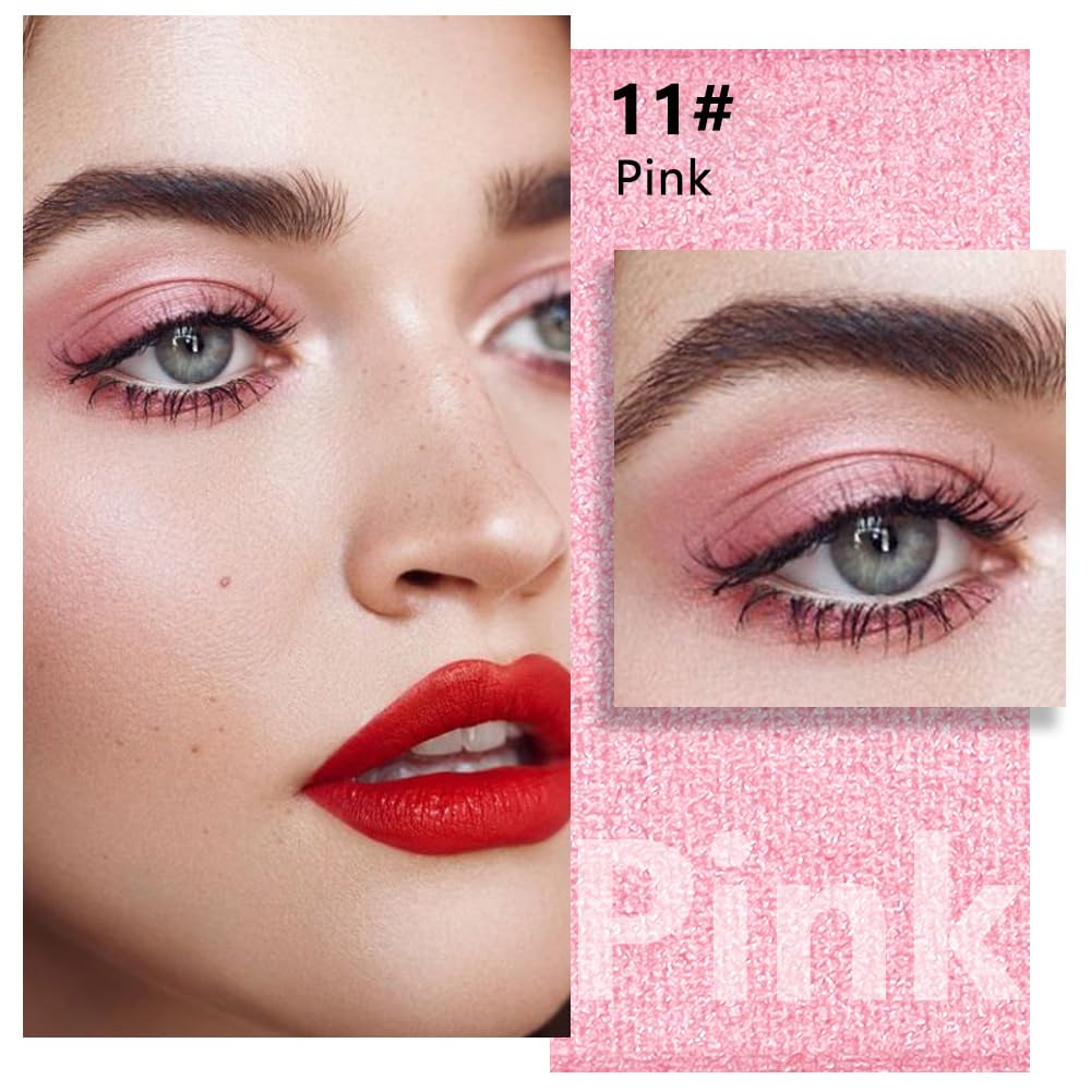 Shimmer Singe Eye Shadow Palette Makeup, Pink Sparkle Shimmer Monochrome Eyeshadow For Old Women, Mini Pressed Pigmented Waterproof Sombras Para Ojos, Vegan, Talc, Paraben & Cruelty Free, 11