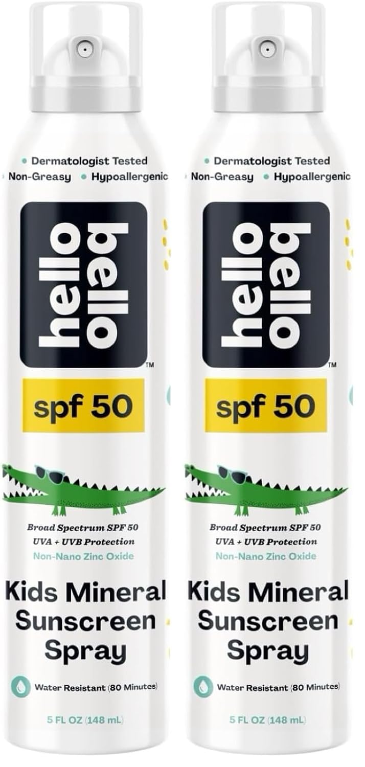 Hello Bello SPF 50 Mineral Sunscreen Spray - Hypoallergenic Broad Spectrum UVA + UVB Protection - Reef Friendly & Water Resistant - 5 oz (Pack of 2)