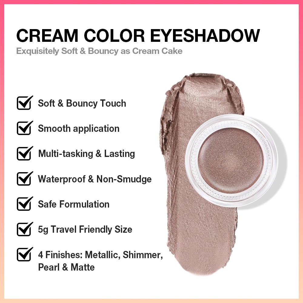 evpct Single Cream Eye Shadow Palette Pot Makeup for Older Women, Caramel Shimmer Glitter Metallic Monochrome Cream to Powder Eyeshadow Palette Eye Brightener, Waterproof Blendable, 710