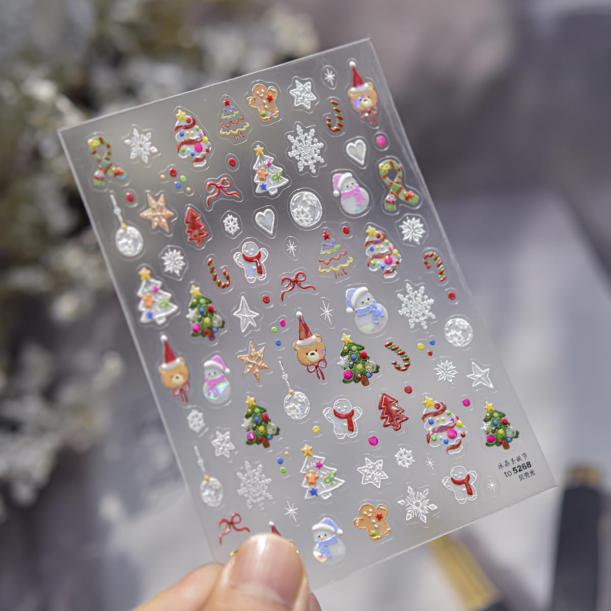 Christmas Nail Stickers Snowflake Snowman Nail Decals 5D Self Adhesive with Design Xmas Tree Nail Art Stickers Bear Nails Art Decals for Women Girls Manicure DIY Decoration Accessories