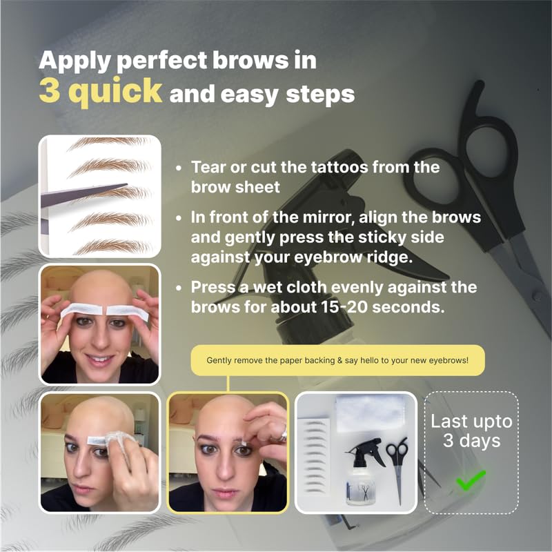 30 Pairs Medium Brown Temporary Eyebrow Tattoos, Waterproof and Smudge-Proof Medium Everyday Style Realistic Eyebrow Stickers for Men & Women, Easy to Apply, Won't Work on Existing Brows