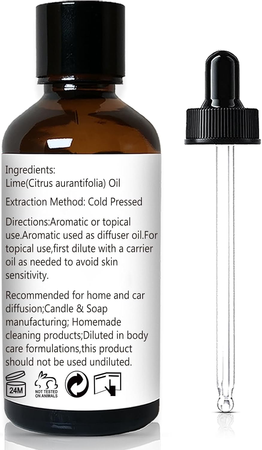 Lime Essential Oil 1 oz, 100% Pure & Undiluted Lime Oil for Diffuser, Skin & DIY, Natural Citrus Oils