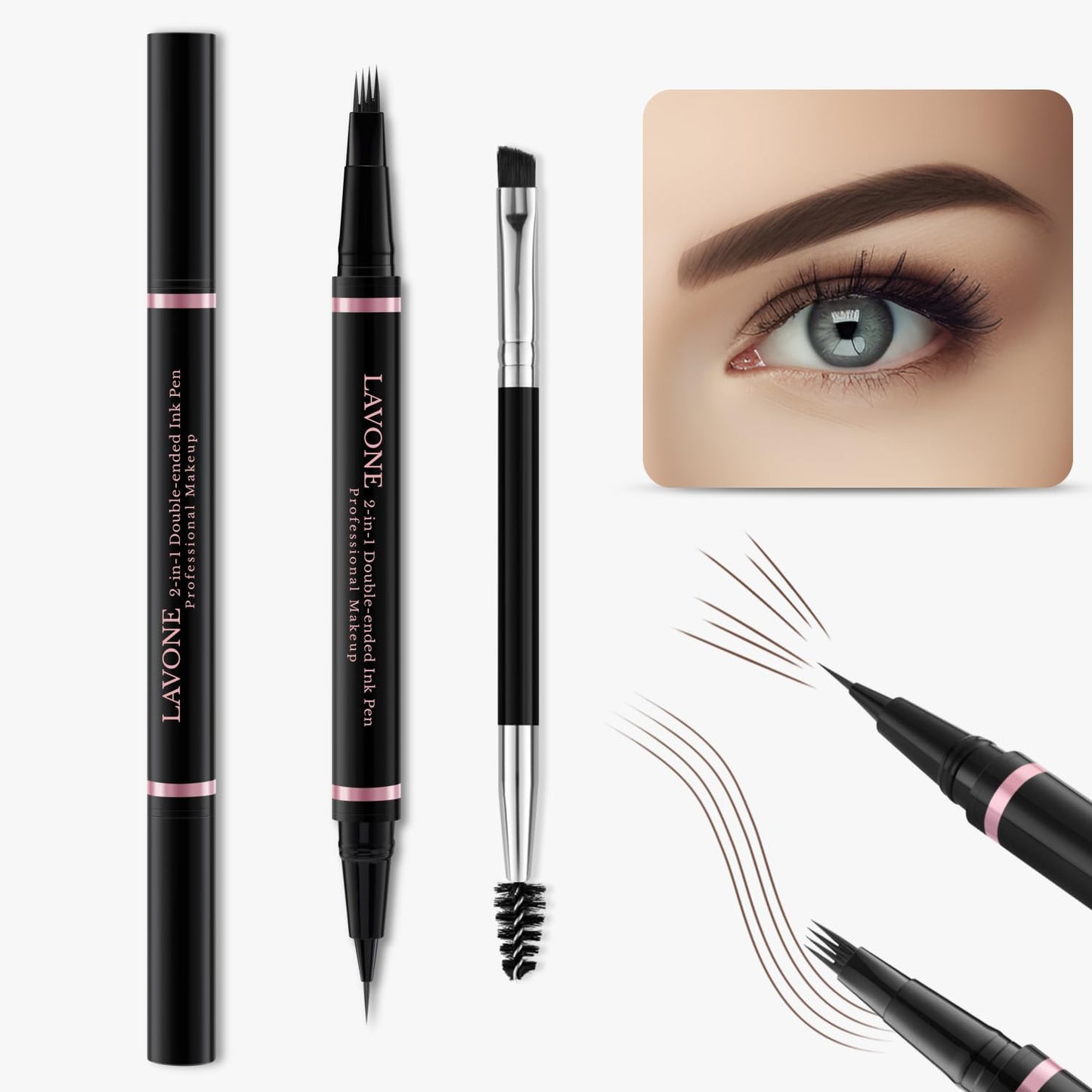 Eyebrow Pencil Makeup Kit, with Waterproof 2-IN-1 Microblading Eyebrow Pen, Eyebrow Pomade, Eyeliner and Dual-ended Eyebrow Brush, Brow Pencil Kit for Natural Eyebrows- Brunette