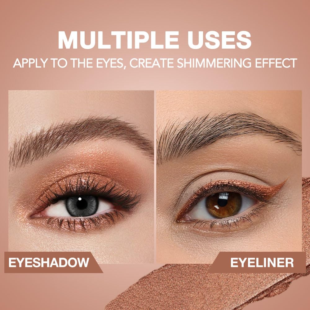 BINGBRUSH Glitter Eyeshadow Stick & Eyeliner Pencil, 4-in-1 Metallic Shimmer Cream Eyeshadow, Long-Lasting Waterproof Eye Brightener, Highly Pigmented Eye Makeup#(01-Sunset Blaze)