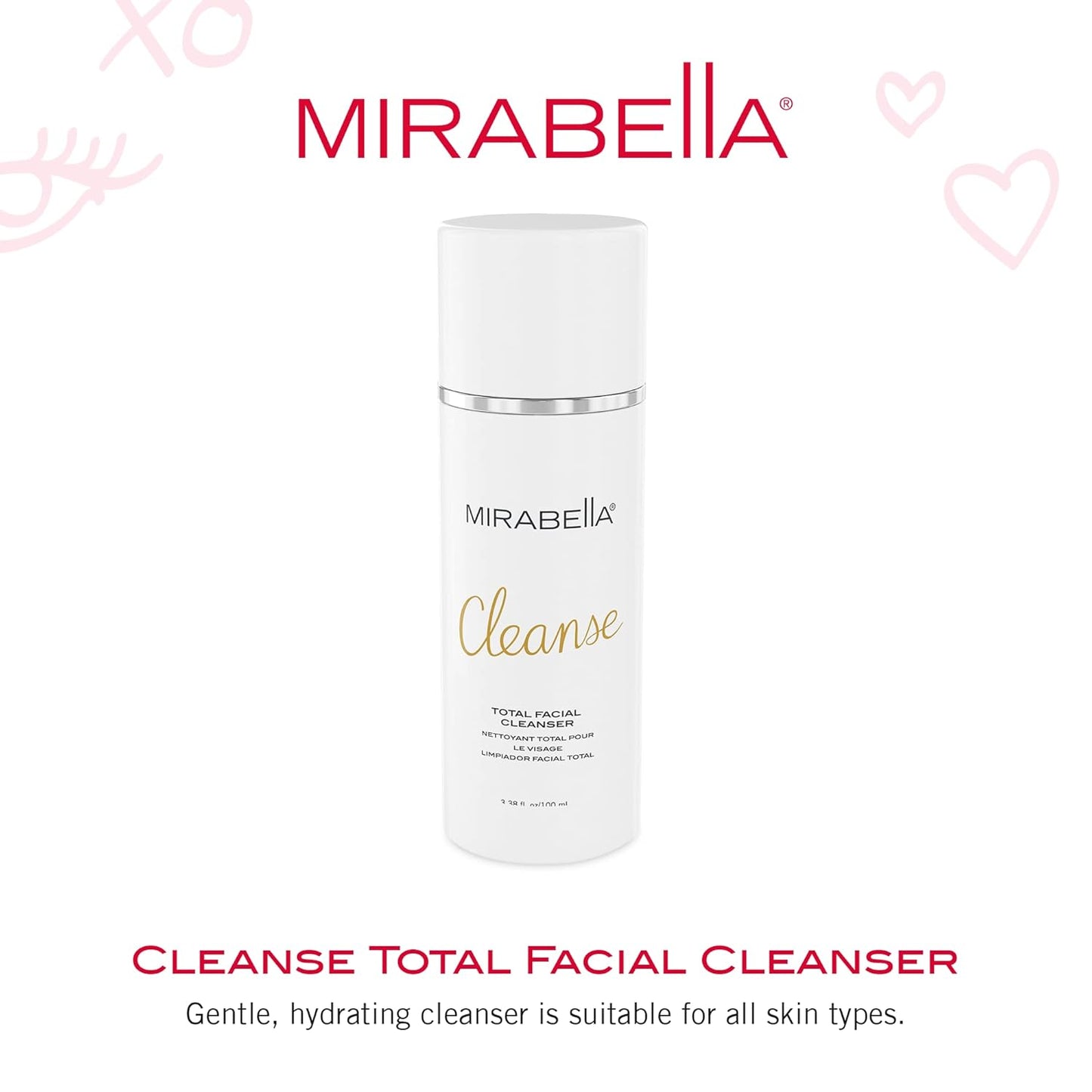 Mirabella Cleanse Total Facial Cleanser - Hydrating Gentle Cream Cleanser for All Skin Types - Face Cleanser & Makeup Remover - Face wash for Sensitive Skin & Oily Skin Formula