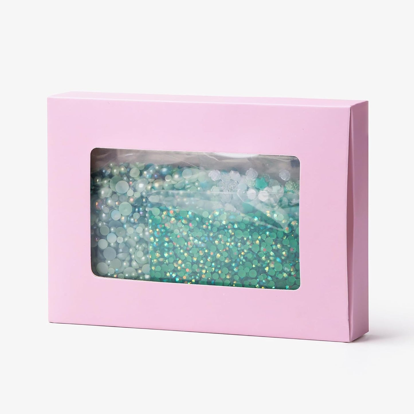 160g Cyan Green Flat Back Pearls Rhinestones for Crafts Mixed Size 3mm-10mm AB Color Round Half Pearls Flatback Pearl Beads and Resin Rhinestones Set for Face Art