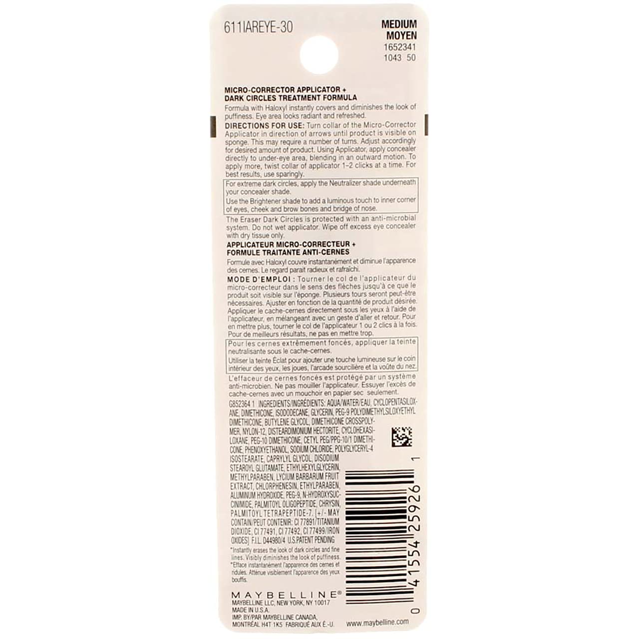 Maybelline Instant Age Rewind Eraser Dark Circles Treatment Concealer, Medium .2 oz (Pack of 4)