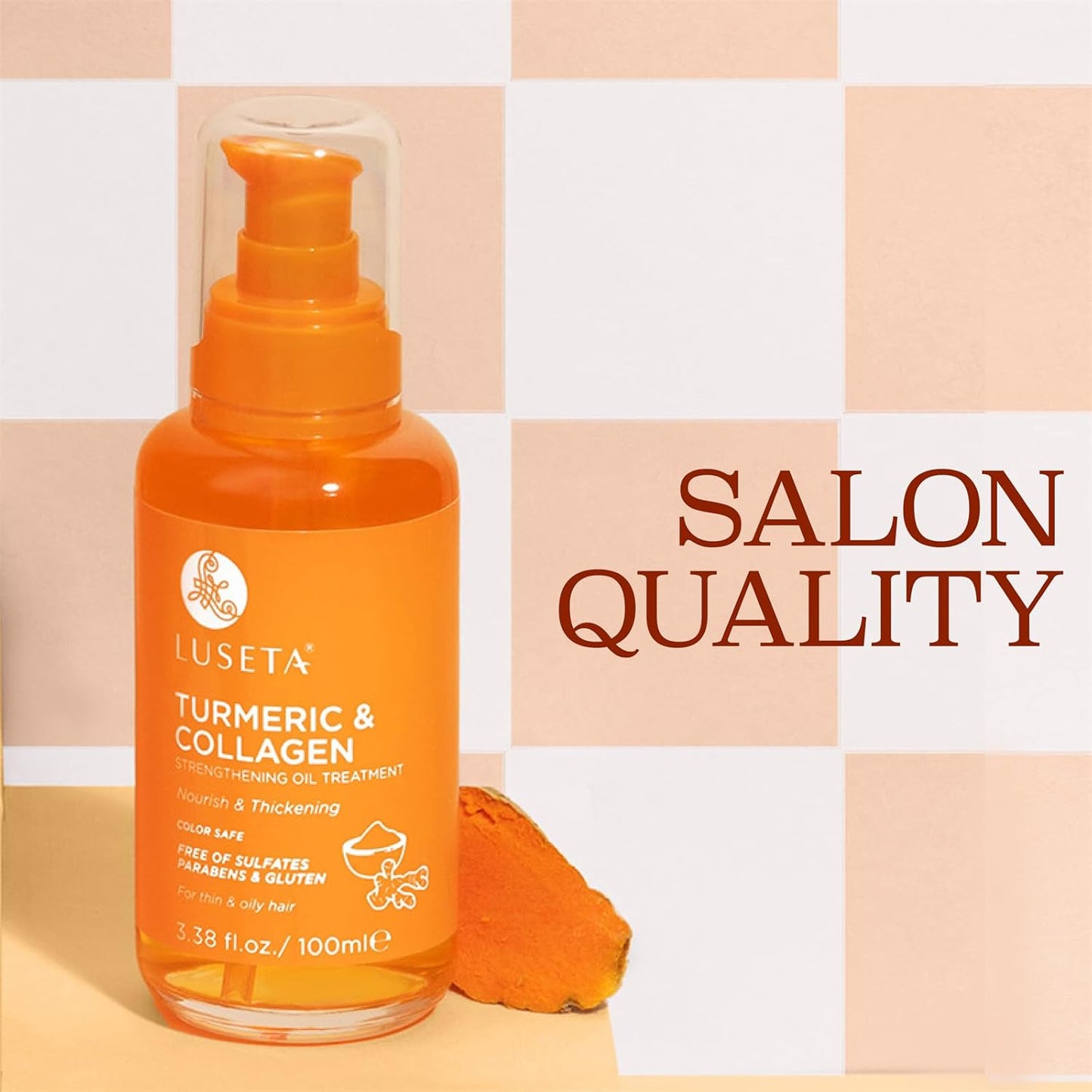 Luseta Turmeric & Collagen Hair Serum for Damaged and Thining Hair, Strengthening Oil Treatment Preventing breakage for Women and Men Adding Shine 3.38oz