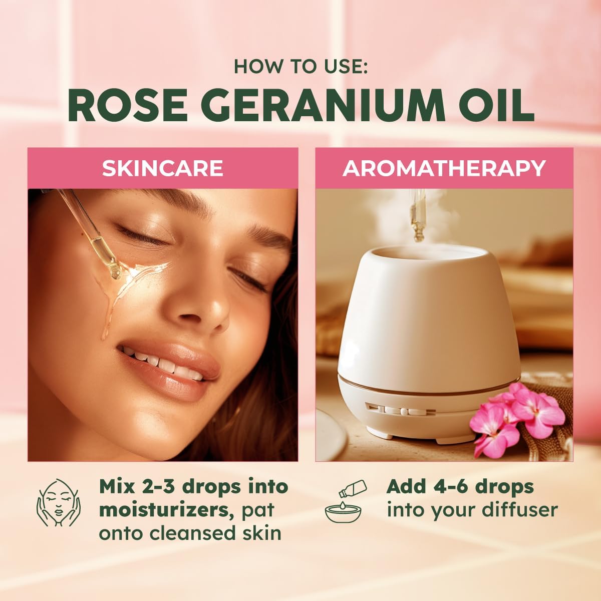 Kukka Rose Geranium Essential Oil for Skin - 4 Fl Oz - Geranium Oil for Diffuser & Aromatherapy, DIY Soap Making Scents