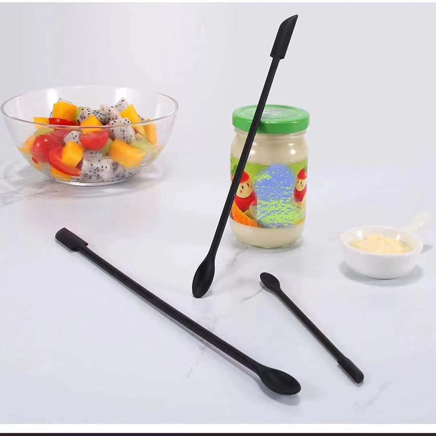 4 Pieces Mini Silicone Spatula Set, Small Rubber Spatula for Makeup, Thin Jar Scraper for Kitchen(4, BLACK)
