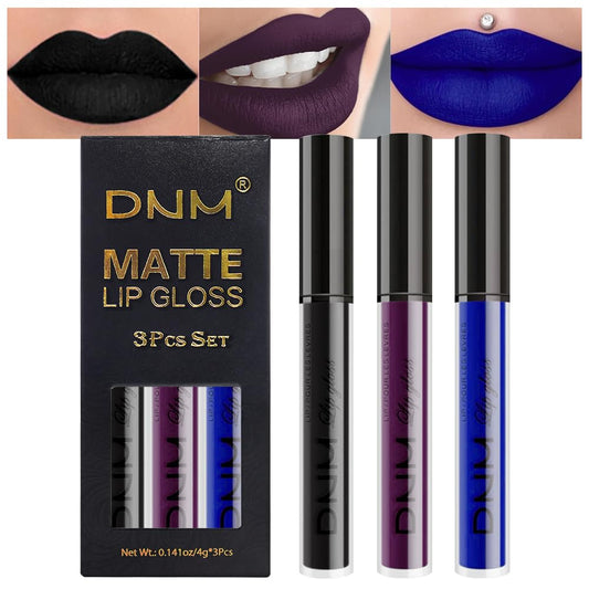 evpct 3Pcs Dark Purple Black Royal Blue Matte Liquid Lipstick Lip Stain Sets for Women Matte+Lipstick Long Lasting Waterproof Permanent 24 hr Hours Magic Lipstick 24 Hours original, Set27