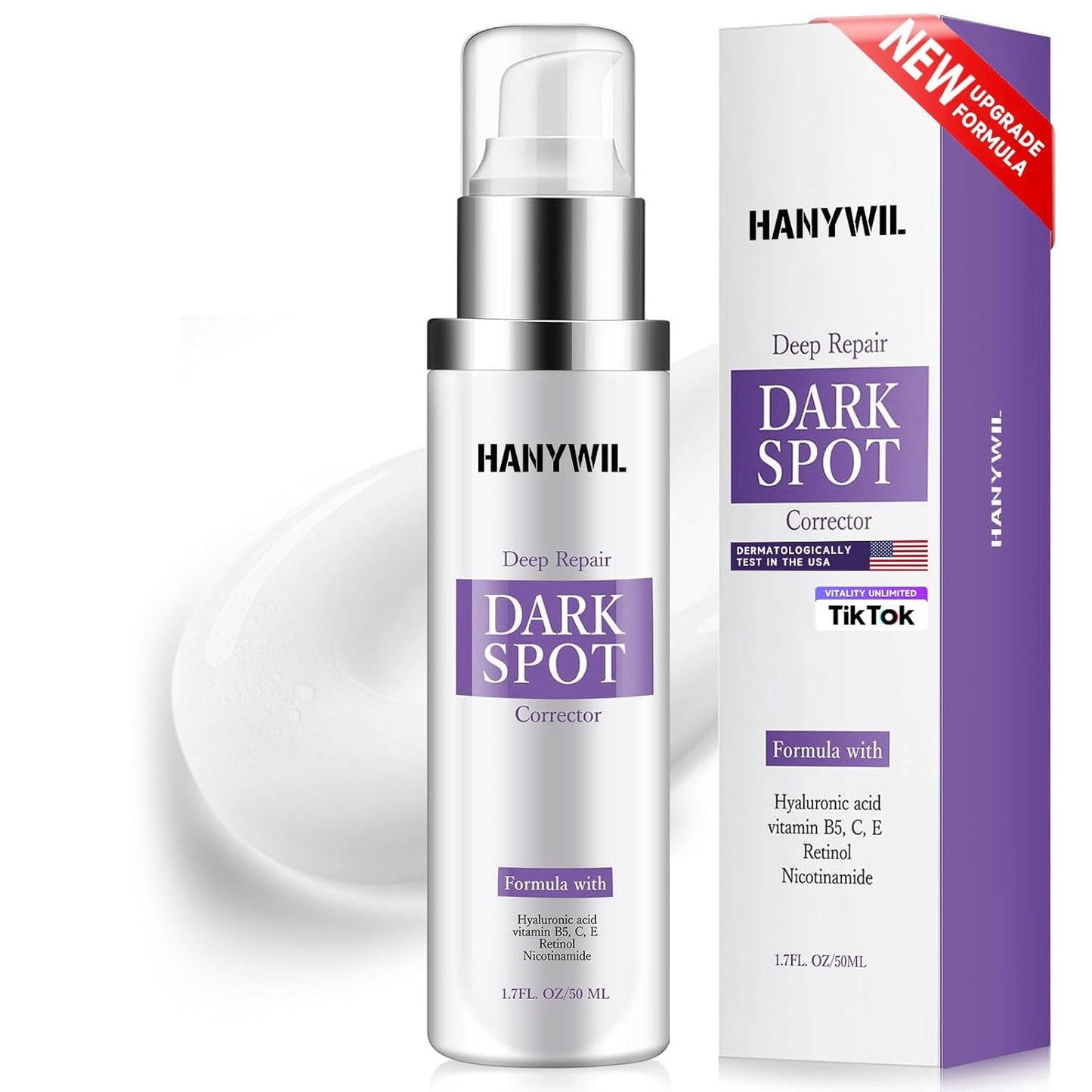 HANYWIL Dark Spot Remover for Face & Body Serum,Rapid Tone Repair Cream with Hyperpigmentation Treatment,Sun Spot, Age Spot & Melasma Remover,Dermatologist-Tested Brightening Retinol Serum (1.7 Fl Oz)