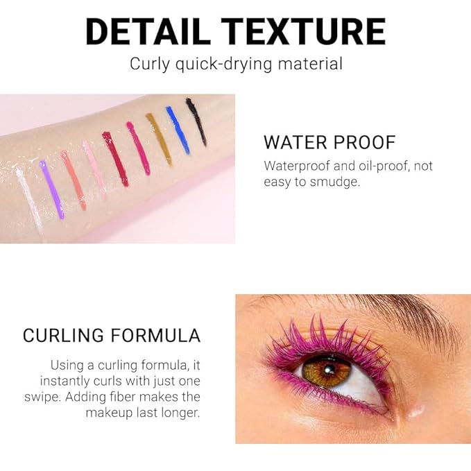 Colored Mascara for Eyelashes with Comb Set,Colorful Waterproof Long lasting Charming Voluminous Mascara for Women Cruelty Free Vegan Eye Makeup (C-1Pc 04#berry color, C)