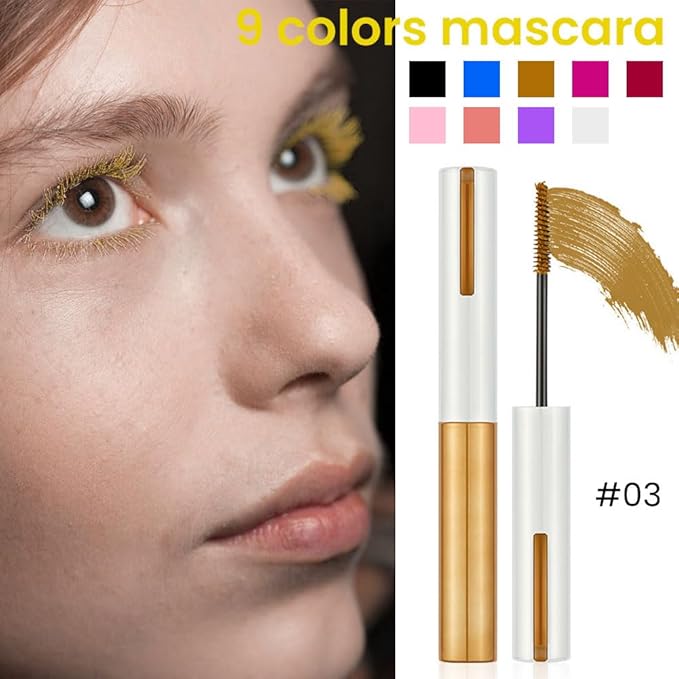 Colored Eyelash Comb Set - blonde mascara Waterproof & Voluminous Long Lasting Gold Mascara Vegan & Cruelty-Free Eye Makeup for Women(03#Gold)