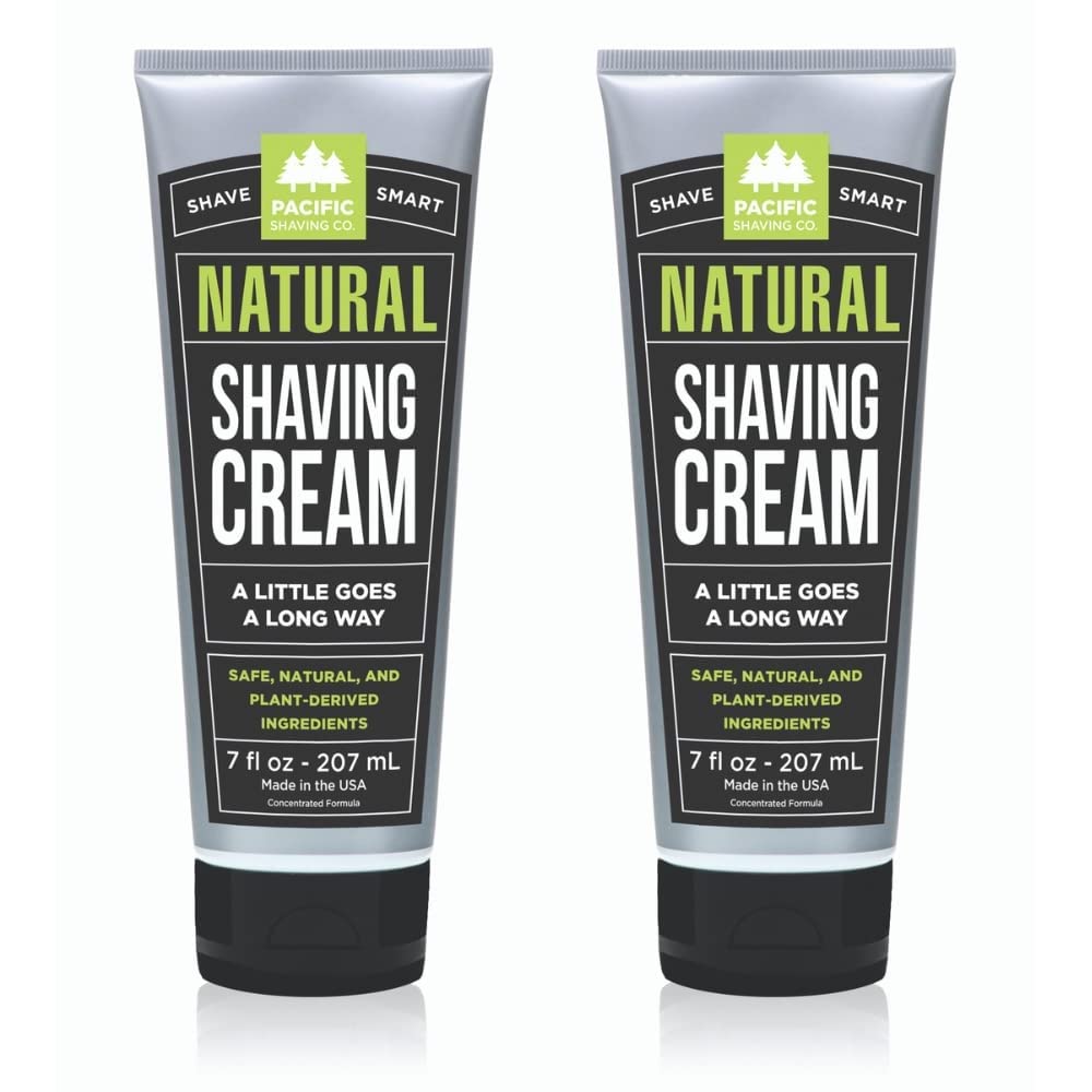 Pacific Shaving Company Natural Shaving Cream - Shea Butter + Vitamin E Shave Cream for Hydrated Sensitive Skin - Clean Formula for a Smooth, Anti-Redness + Irritation-Free Shave Cream (7 Oz, 2 Pack)