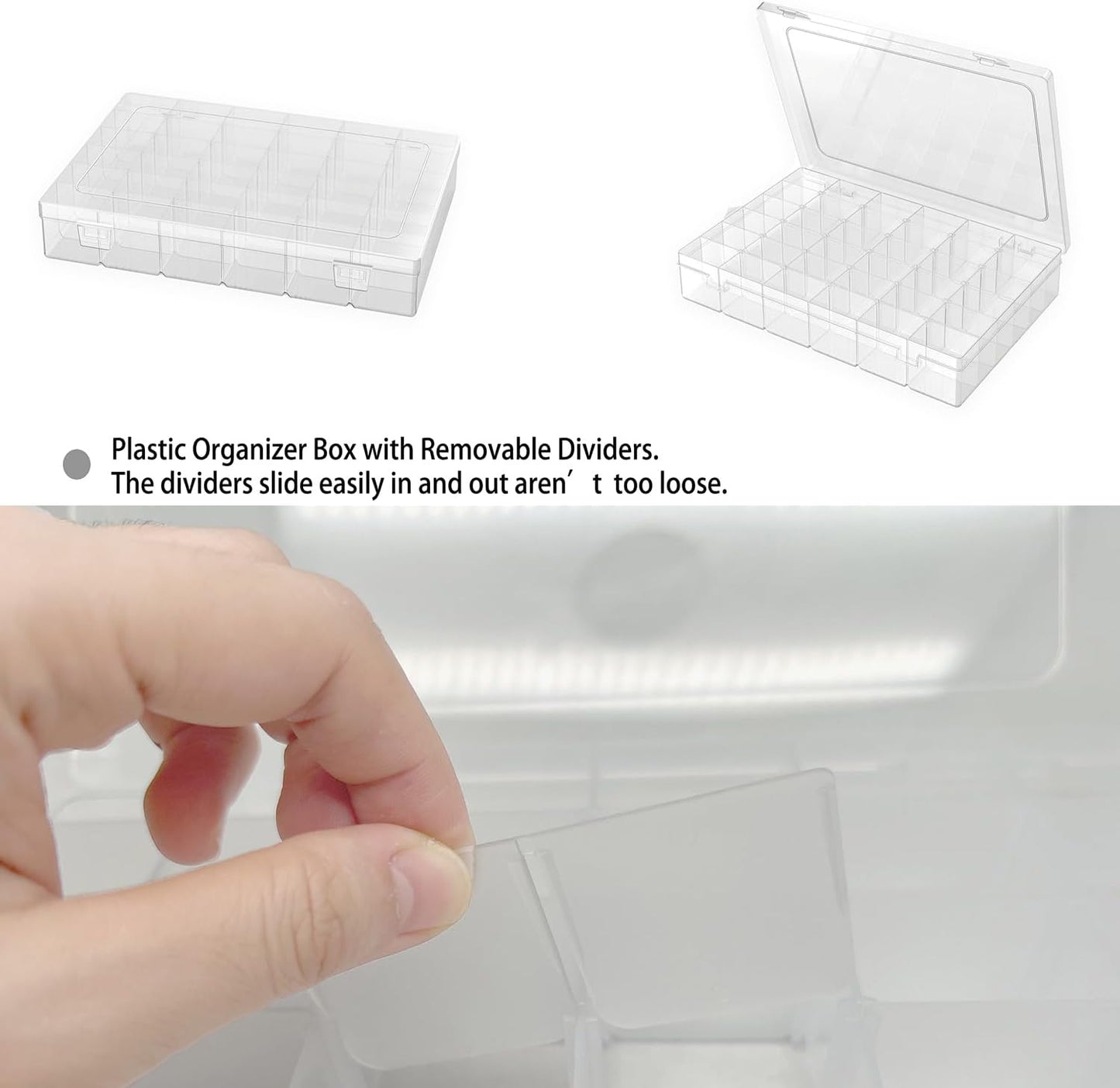 2 Pack Plastic Organizer Container Box, 36 Grids Clear Plastic Parts Organizer Box, for Beads, Art DIY, Crafts, Jewelry, Fishing Tackle with Label Stickers