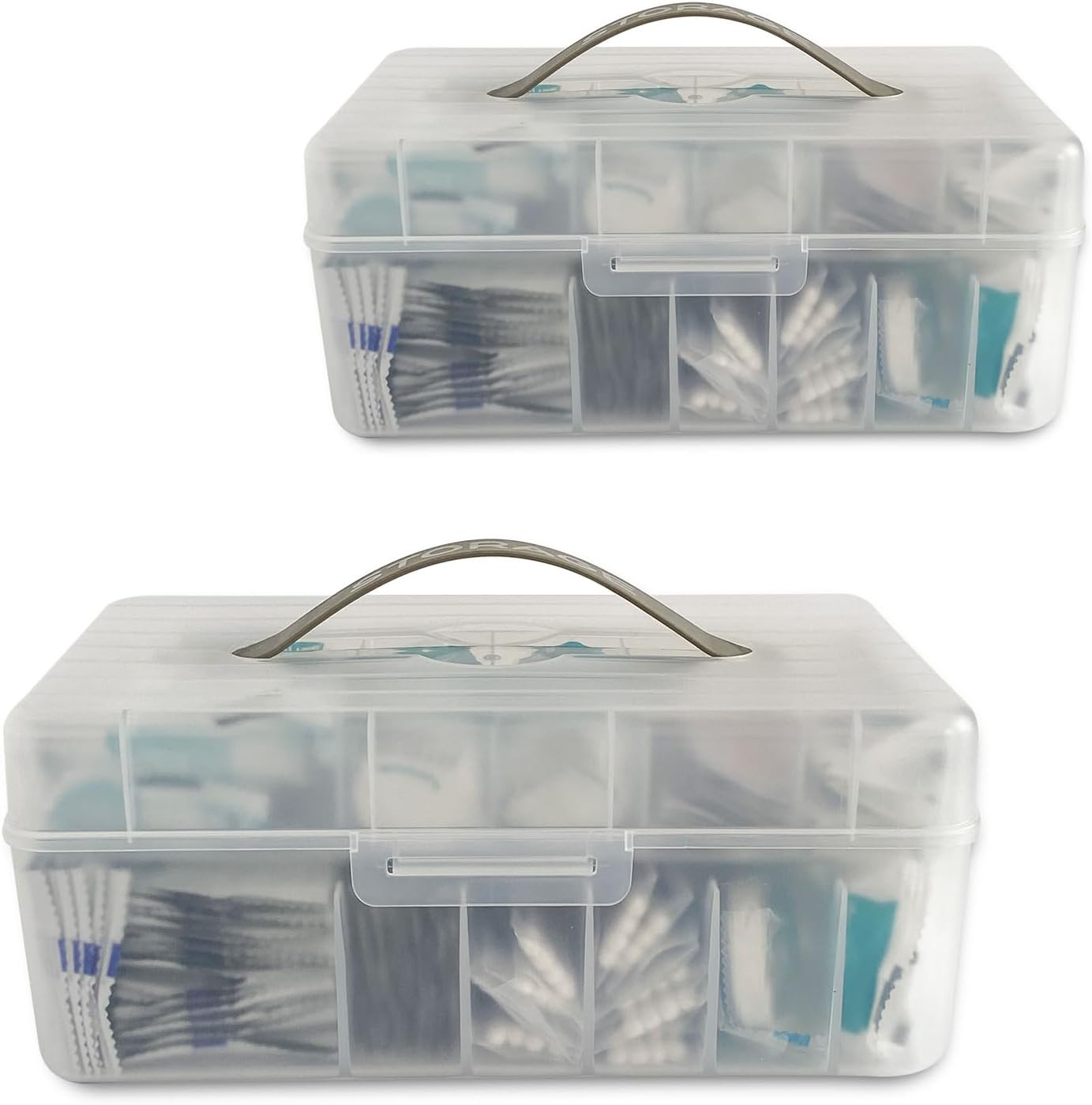 Bandage Organizer with Lid and Handle, Plastic Bandaid Storage Container for Home Medicine Cabinet, First-Aid Holder for Strip, Medical Elastic Wrap, Alcohol Swab Sorter Box, 2 Pack