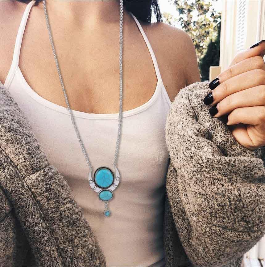 Y2K Necklace Puffy Turquoise Beaded Necklaces Pendant Boho Necklace Leather Choker Wrap Necklaces Jewelry for Women