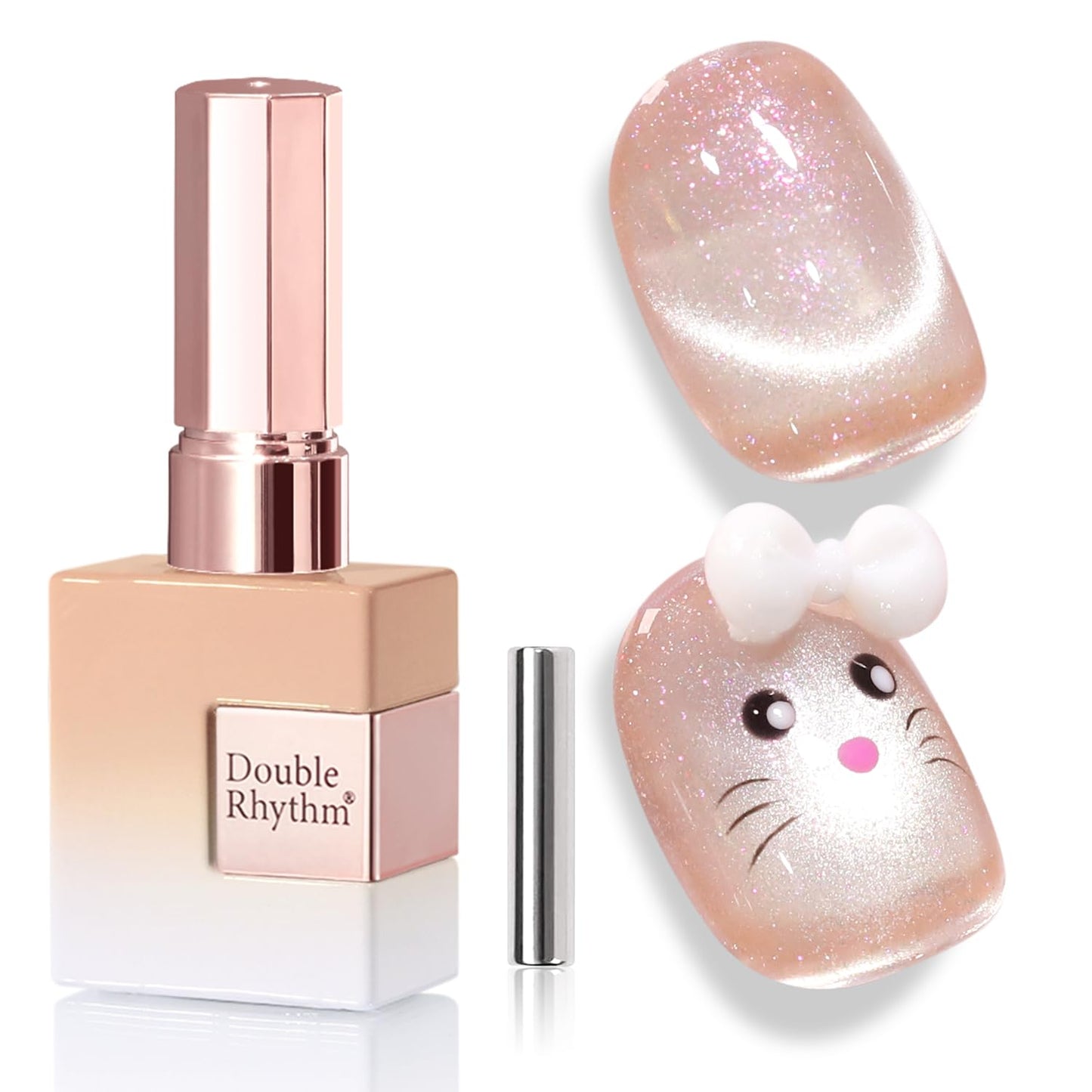 Double Rhythm 0.5 Oz Cat Eye Gel Polish with Magnet Same Color Same Bottle Holographic Glitter Shimmer Translucent Color Salon 15 ML Magnetic Nail Art (Nude Apricot-MC1159)