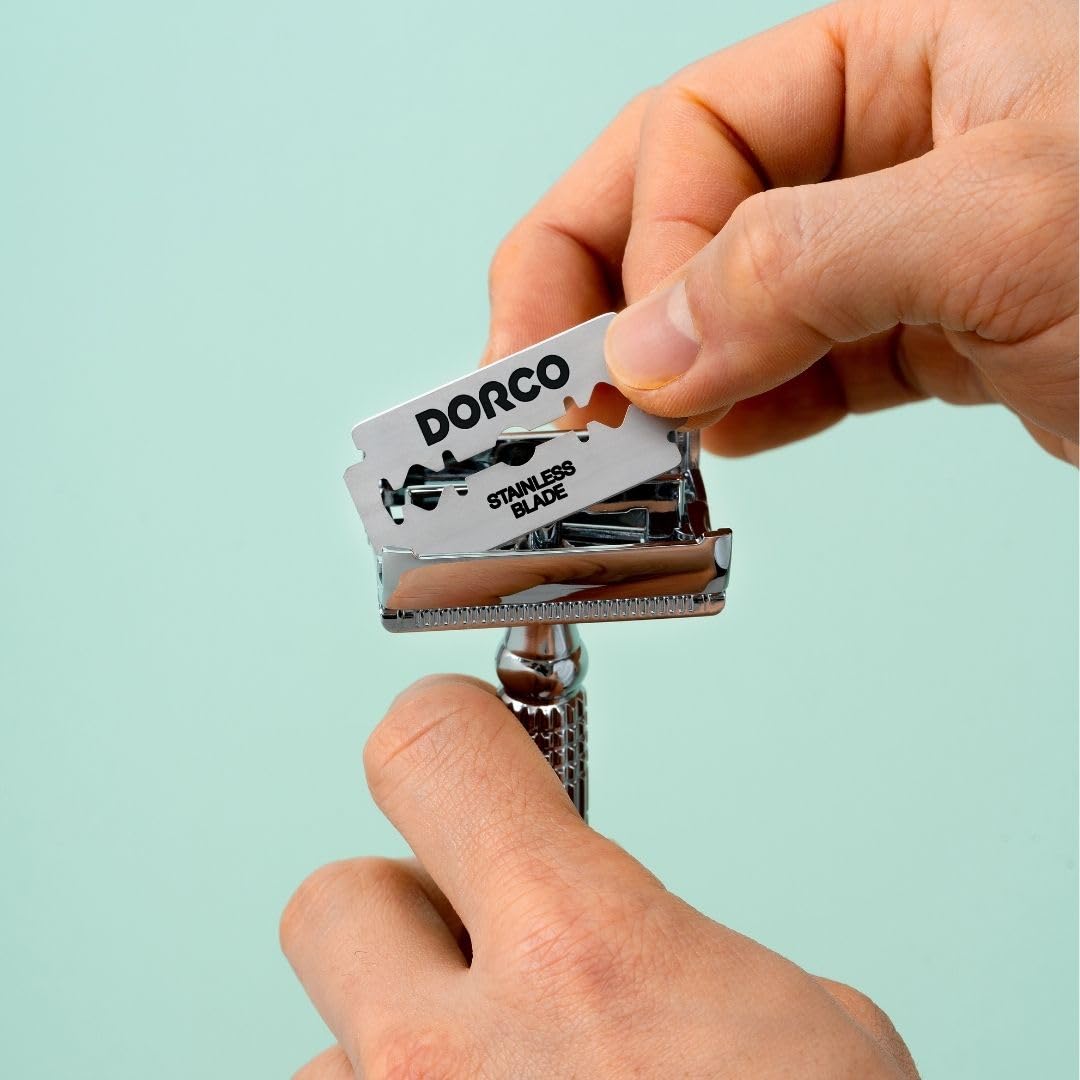 Dorco ST300 Platinum Extra Double Edge Razor Blades 100 Count, Premium Stainless Steel Shaving Blades, Super Sharp for Smooth, Precise Shave