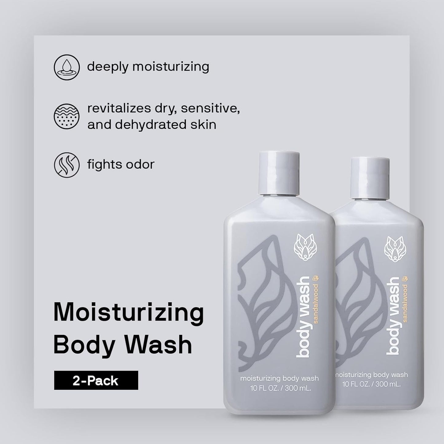 Black Wolf 2-Pack Moisturizing Body Wash Bundle - Mens Hydrating Bodywash for Dry, Dehydrated, & Sensitive Skin - Hyaluronic Acid, Aloe Vera, & Jojoba Oil Body Cleanser Help Remove Oil & Dirt