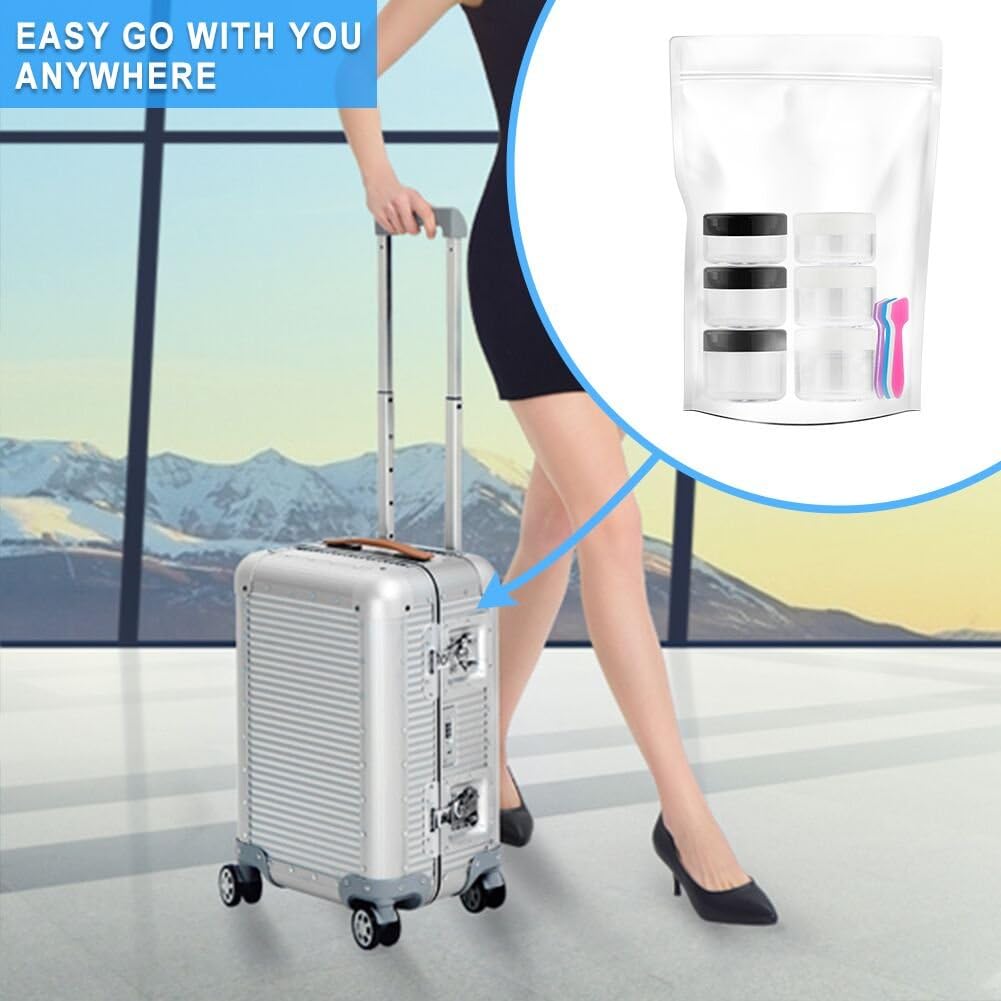 Accmor 15 Pieces Empty Clear Plastic Sample Containers with Lids 10/15/ 20 Gram Size Cosmetic Pots Jars with 5 Pieces Mini Spatulas