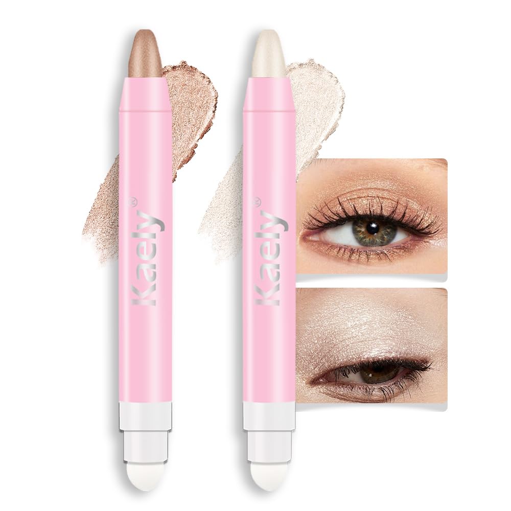 evpct 2Pcs Cream Eye Shadow Brightener Sticks Set for Eyes Waterproof, Sand & Blonde Shimmer Cream Eyeshadow Applicator Stick Long Lasting Pigmented Eye Makeup sombras en crema para ojos 25+38