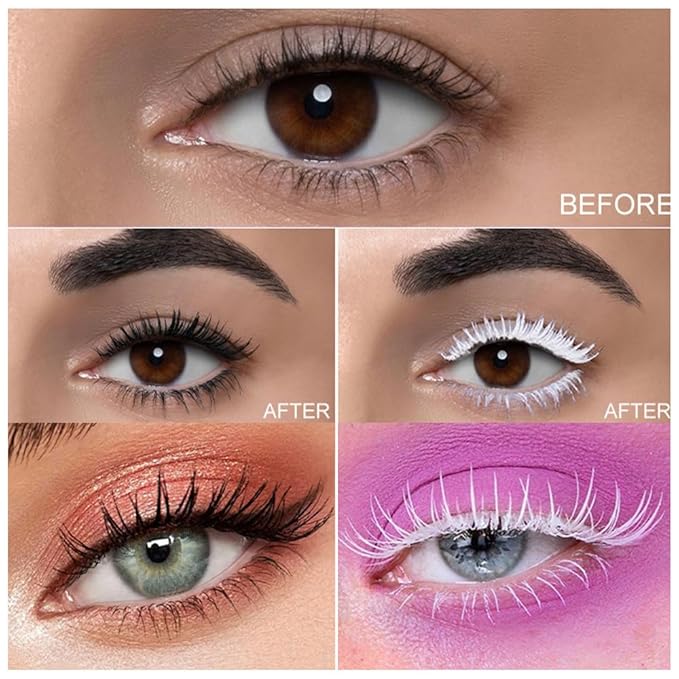 BINGBRUSH Dual-Ended Colored Mascara Smudge-Proof, Long-Lasting, Volumizing & Lengthening White Mascara Vibrant,Waterproof Eye Makeup (01#-Black & White)