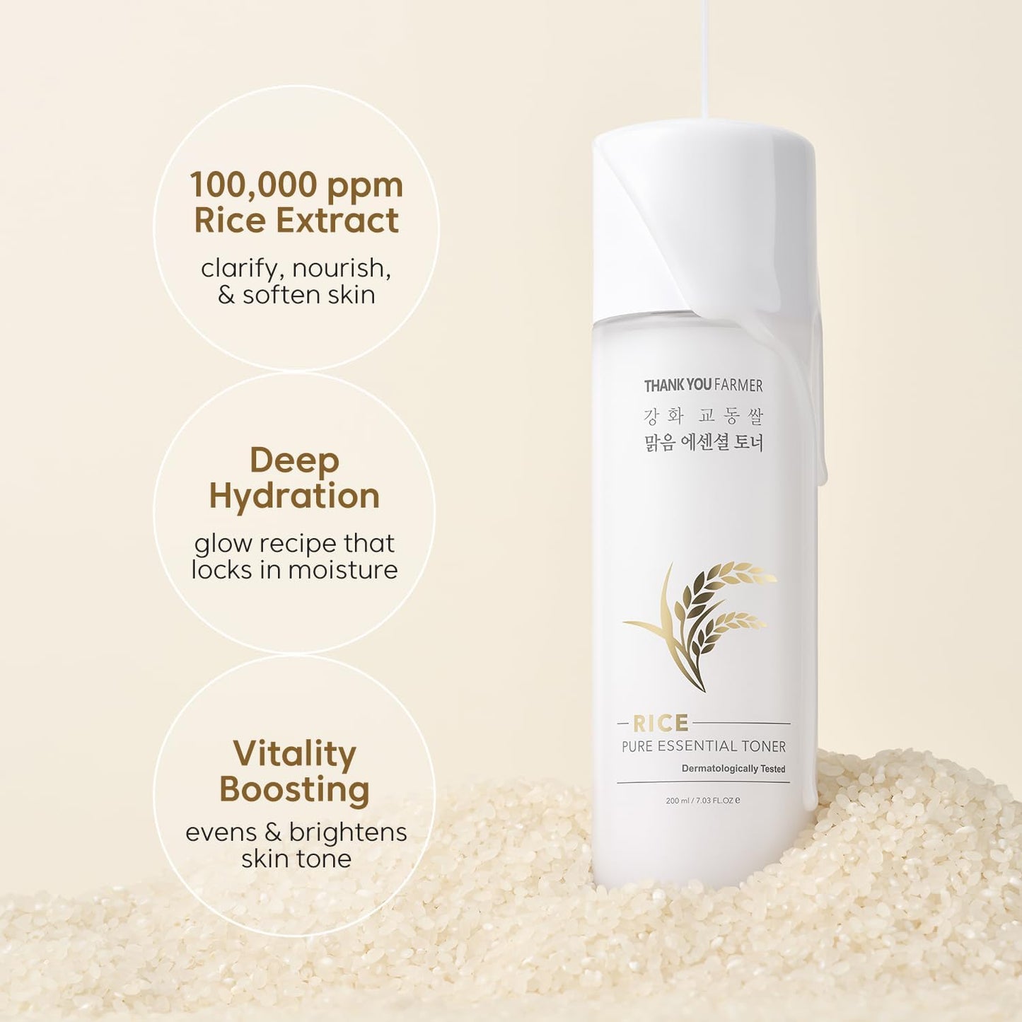 THANKYOU FARMER Rice Pure Toner – Hydrating K-Beauty Face Milk with Niacinamide & Centella – Vegan Korean Skincare for Men & Women, All Ages – Natural Toner for Dry, Sensitive Skin (7.03 oz)