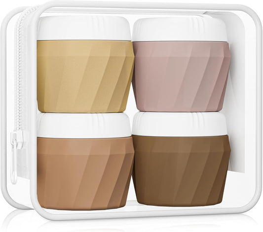 Travel Containers for Toiletries, Premium Silicone Cosmetic Cream Jars, TSA Approved Leak-Proof Refillable Travel Size Toiletries with Clear Bag for Cosmetic Face Body Cream (Apricot, 1OZ)