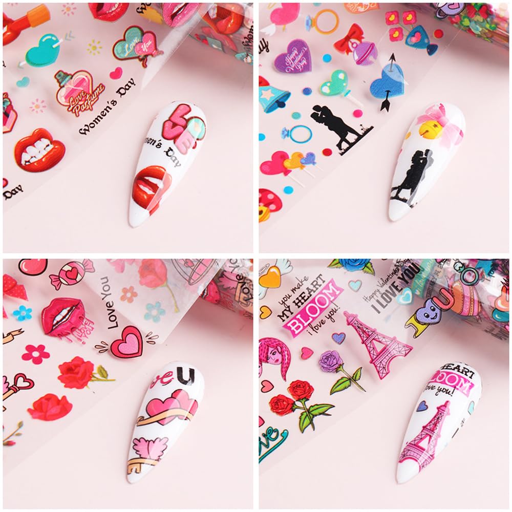 Valentine's Day Love Heart Nail Foil Transfer Stickers Nail Art Supplies Foil Transfers 10pcs Flowers Starry Sky Nail Decals Manicure Tips Wraps Nail Art for Women Fingernails and Toenails DIY Decor