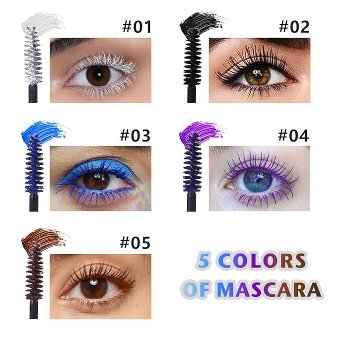 5PCS Waterproof & Sweat-Proof Voluminous Colored Mascara Set - Smudge-Proof, Lengthening, Curling, Multiplying, Defining Formula, Long-Lasting Colorful Cruelty-Free Kit for women,Daily Makeup