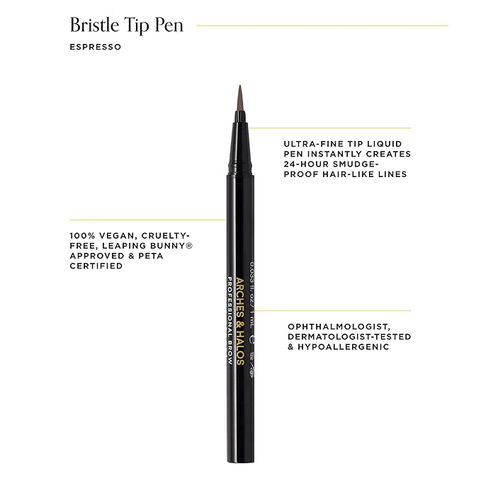 Arches and Halos Fine Bristle Tip Pen - Eyebrow Pencils for Women - Vegan Brow Pencil - Smudge-Proof, Buildable Formula - Espresso - 0.02 oz