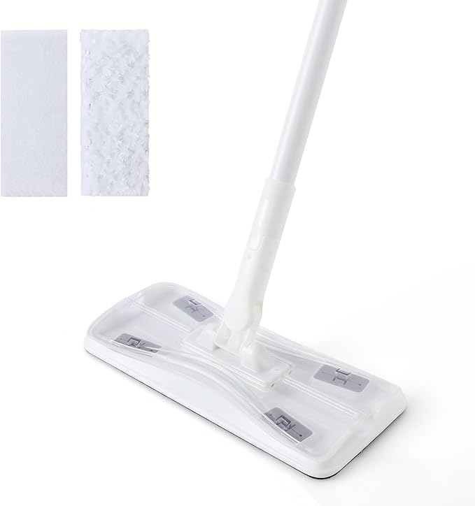 Eyliden Dust Mop, Sweeping & Mopping Kit | 58" Extended Long Handle, 36 Disposable Dry Cloths, Multi Surface Sweeper Mops for Floor Cleaning (White)