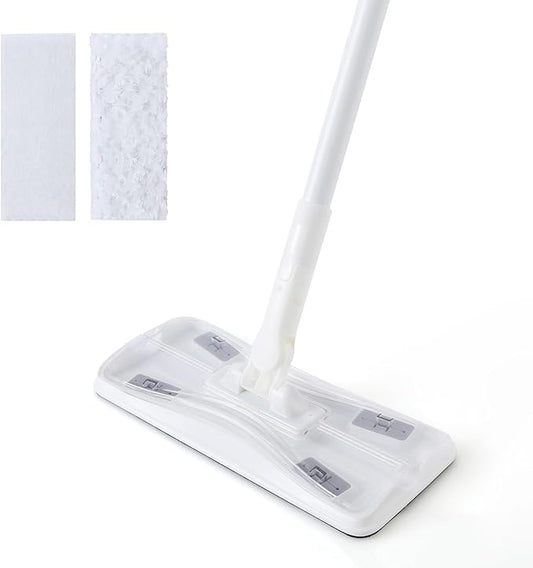 Eyliden Dust Mop, Sweeping & Mopping Kit | 58" Extended Long Handle, 36 Disposable Dry Cloths, Multi Surface Sweeper Mops for Floor Cleaning (White)