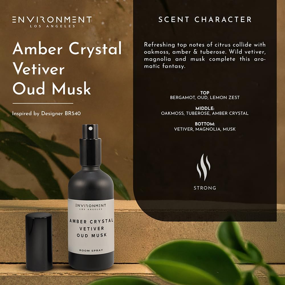 ENVIRONMENT Inspired by Designer Perfume BR540 Room Spray, 100ml Air Freshener (Amber Crystal | Vetiver | Oud Musk) Home Fragrance Accessories, Room Perfume, Room Deodorizer, Vegan & Cruelty-Free