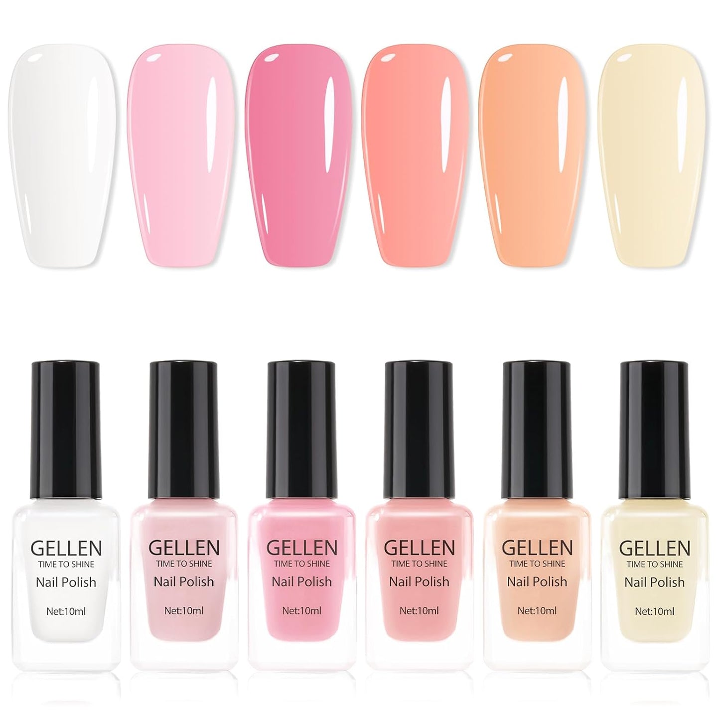 GELLEN Nude Nail Polish, Quick Air Dry Natural Traditional Regular Nail Polish 6 Colors Nude Pink White Set for Acrylic Natural Nails Home Salon, Non Gel, No UV, Chip Resistant, Hema Free, Non-toxic
