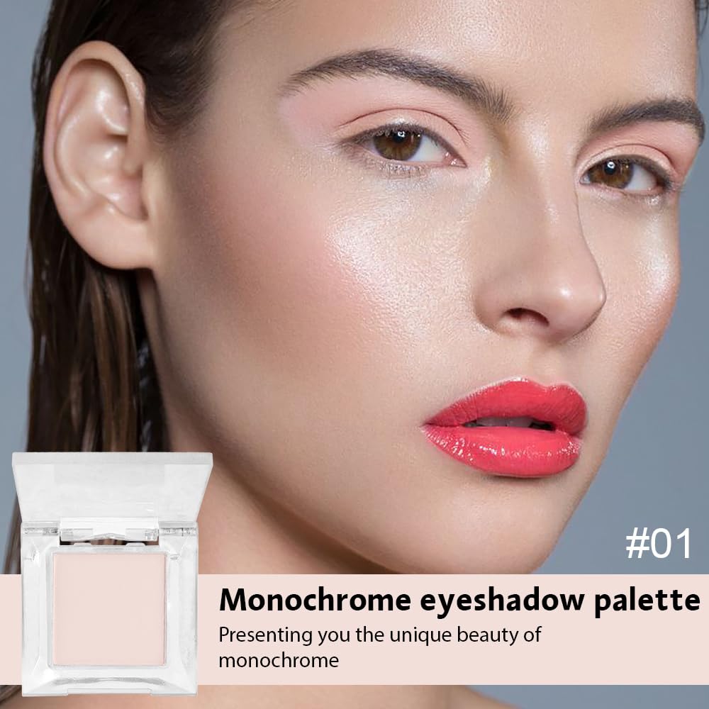 Eyeshadow Single Matte, High-Pigment Monochrome Eye Shadow Pressed Powder, Everyday Velvety Silky Eye Makeup Looks, Professional Long-Lasting Waterproof Single Eyeshadow Palette, Light Nude 01