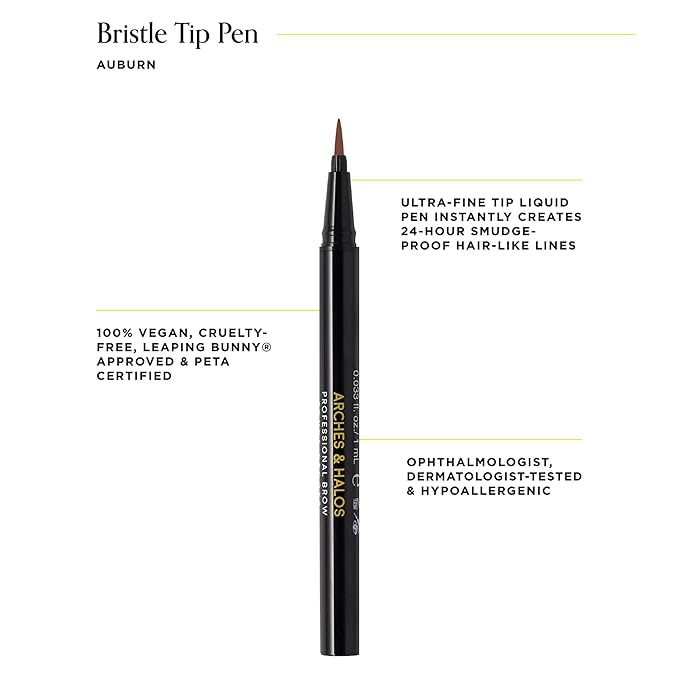 Arches and Halos Fine Bristle Tip Pen - Eyebrow Pencils for Women - Vegan Brow Pencil - Smudge-Proof, Buildable Formula - Auburn - 0.02 oz