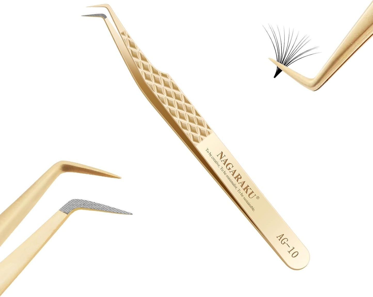 NAGARAKU Precision Fiber Tip Tweezer for Eyelash Extensions Diamond Grip Anti-Static Anti-Slip Premium Stainless Steel Pointed Volume Eyelashes Boot Tweezers Supplies with Box(80 Degree Tweezer AG-10)