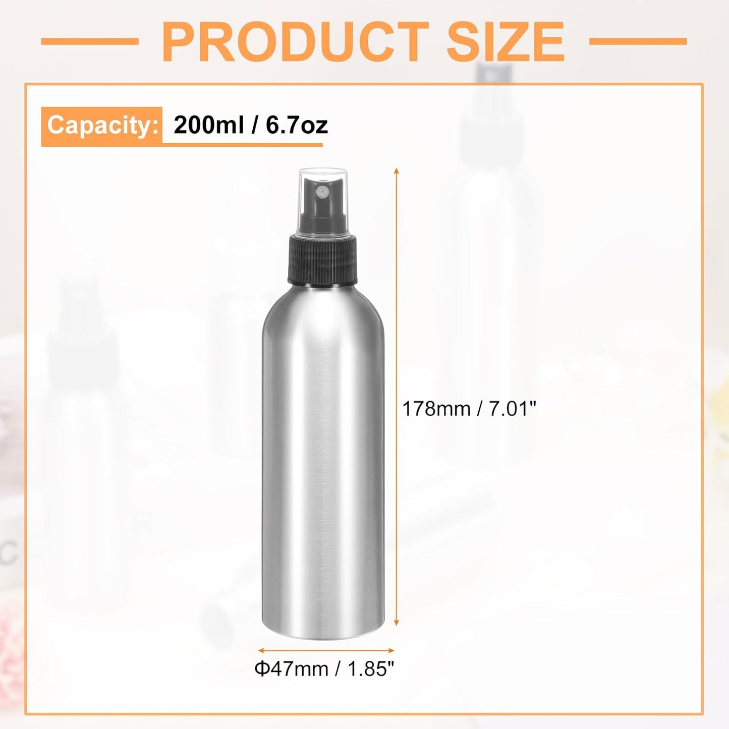HARFINGTON 5pcs Aluminum Fine Mist Spray Bottles 200ml/6.7oz Metal Small Liquid Alcohol Refillable Travel Container with Black Plastic Nozzle Cap for Perfume Skincare Cosmetic Storage Bottle